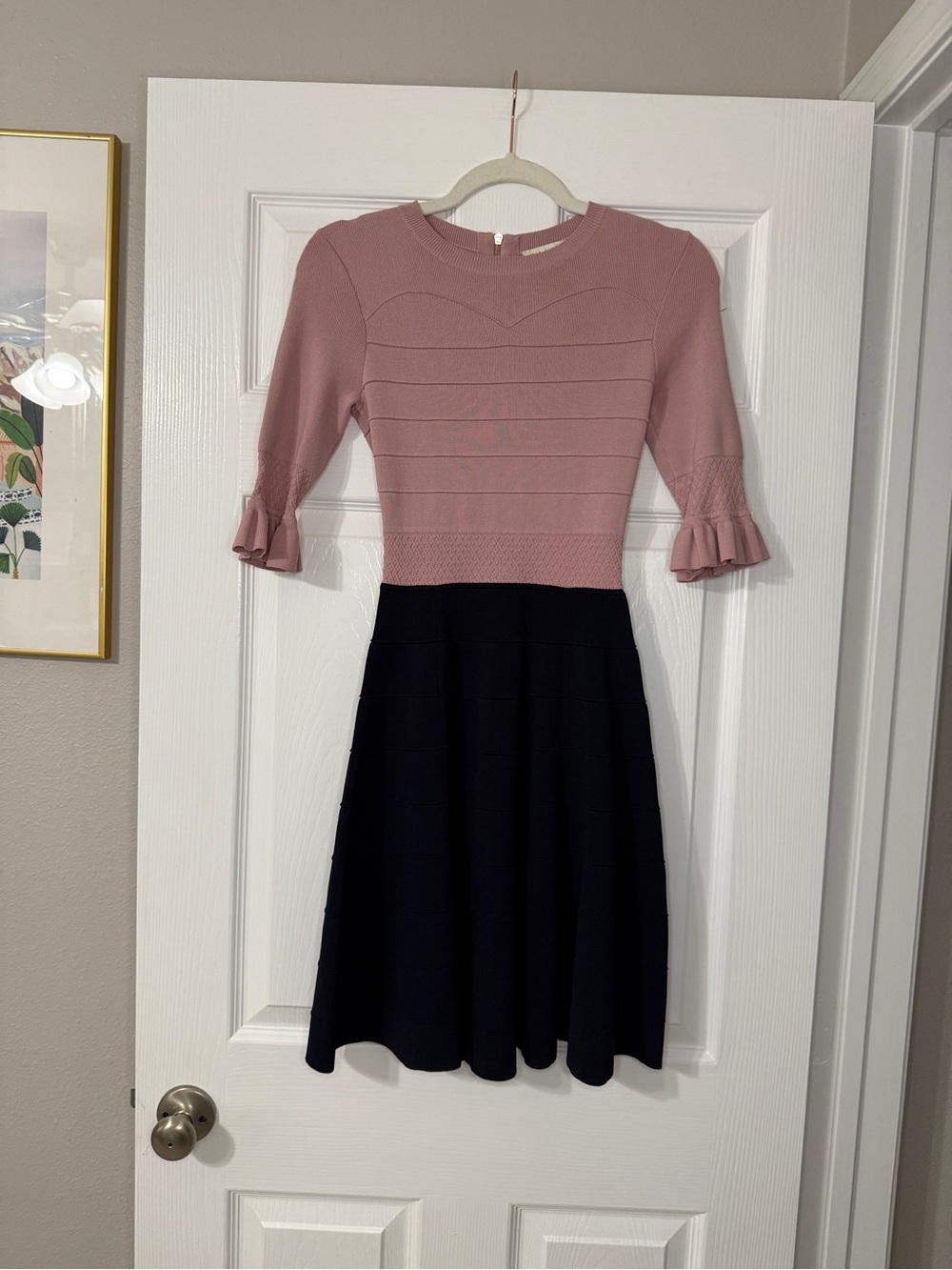 Ted Baker Dyana Skater Dress In Pink And Navy - Picture 3 of 8
